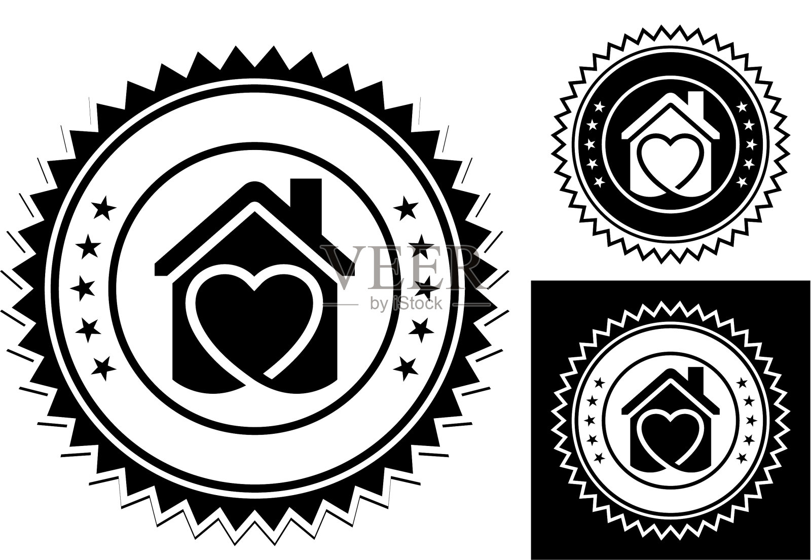 带有心形图标的简单房子插画图片素材