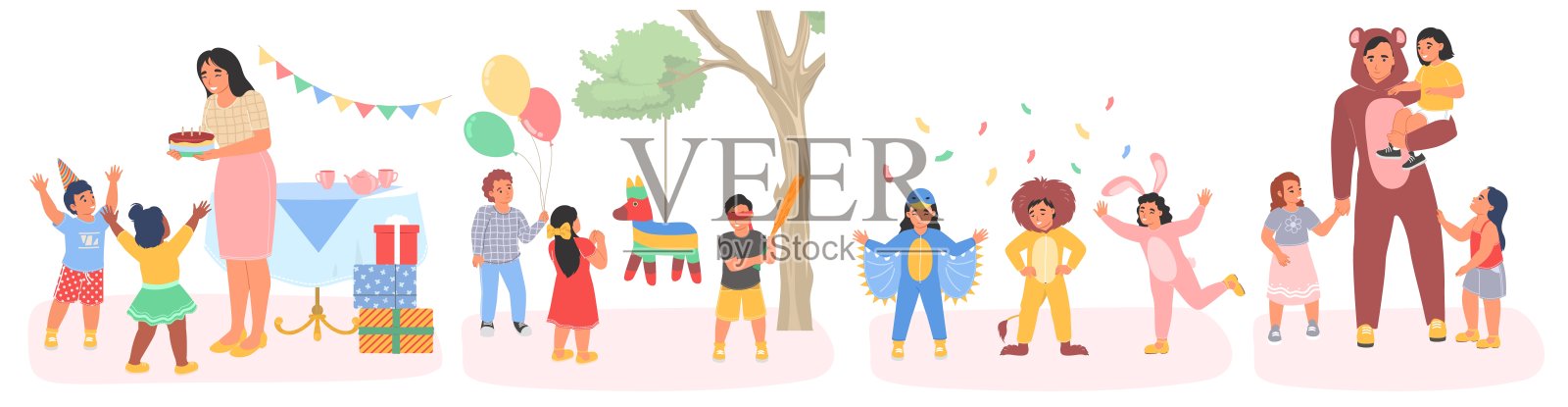 孩子们聚会孤立的场景设置在白色背景插画图片素材