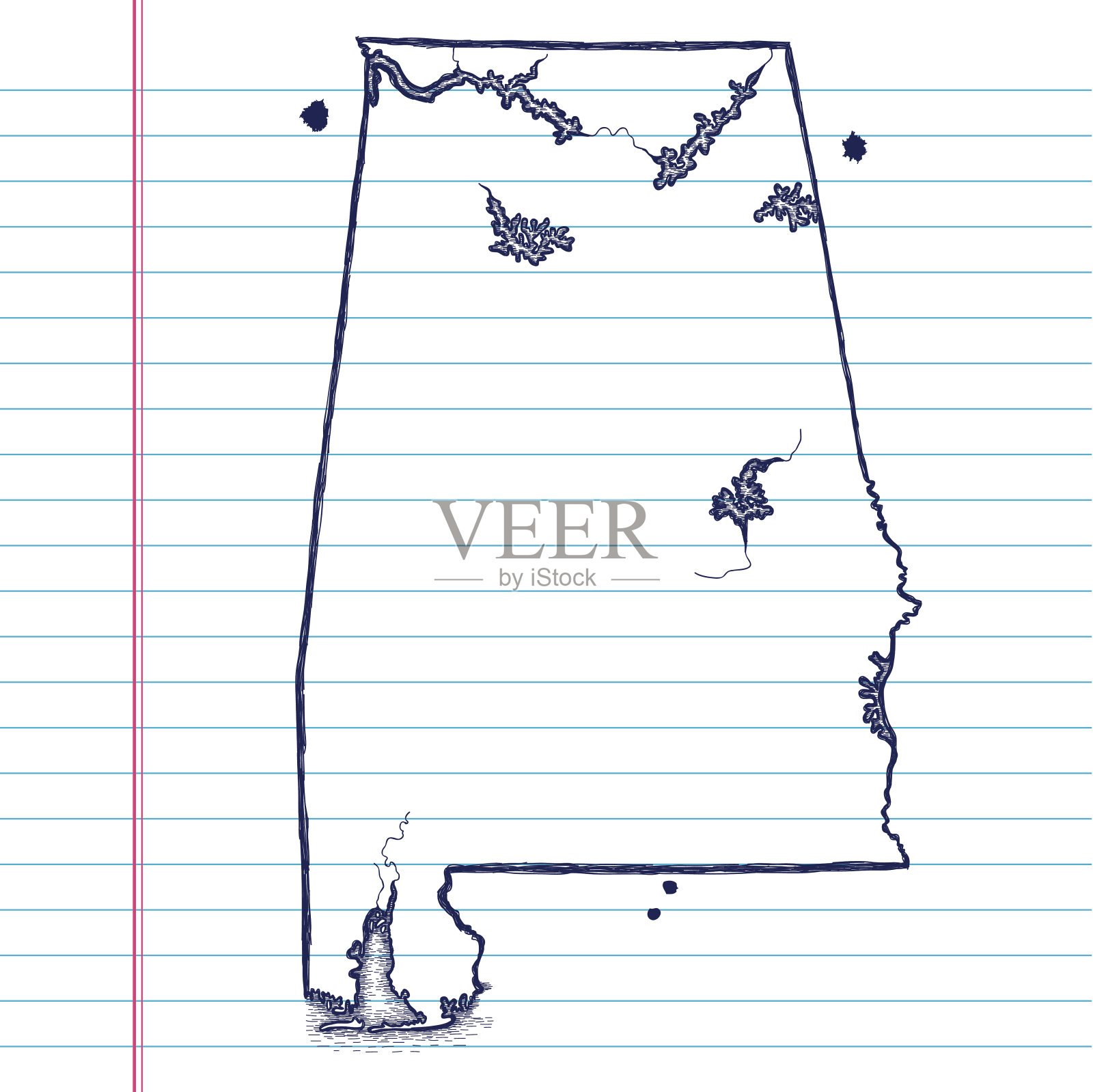 阿拉巴马州手绘地图插画图片素材