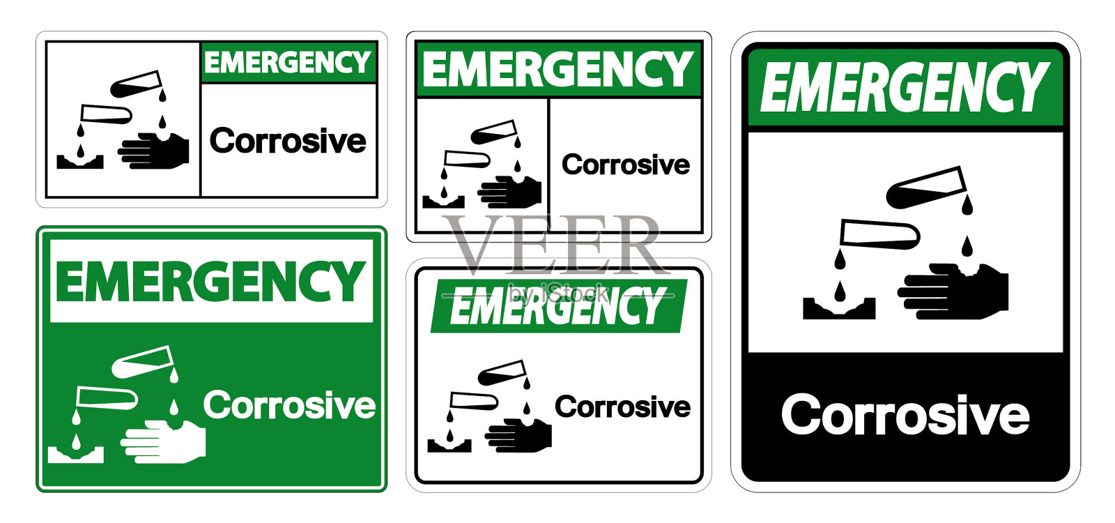 紧急腐蚀性标志白色隔离插画图片素材