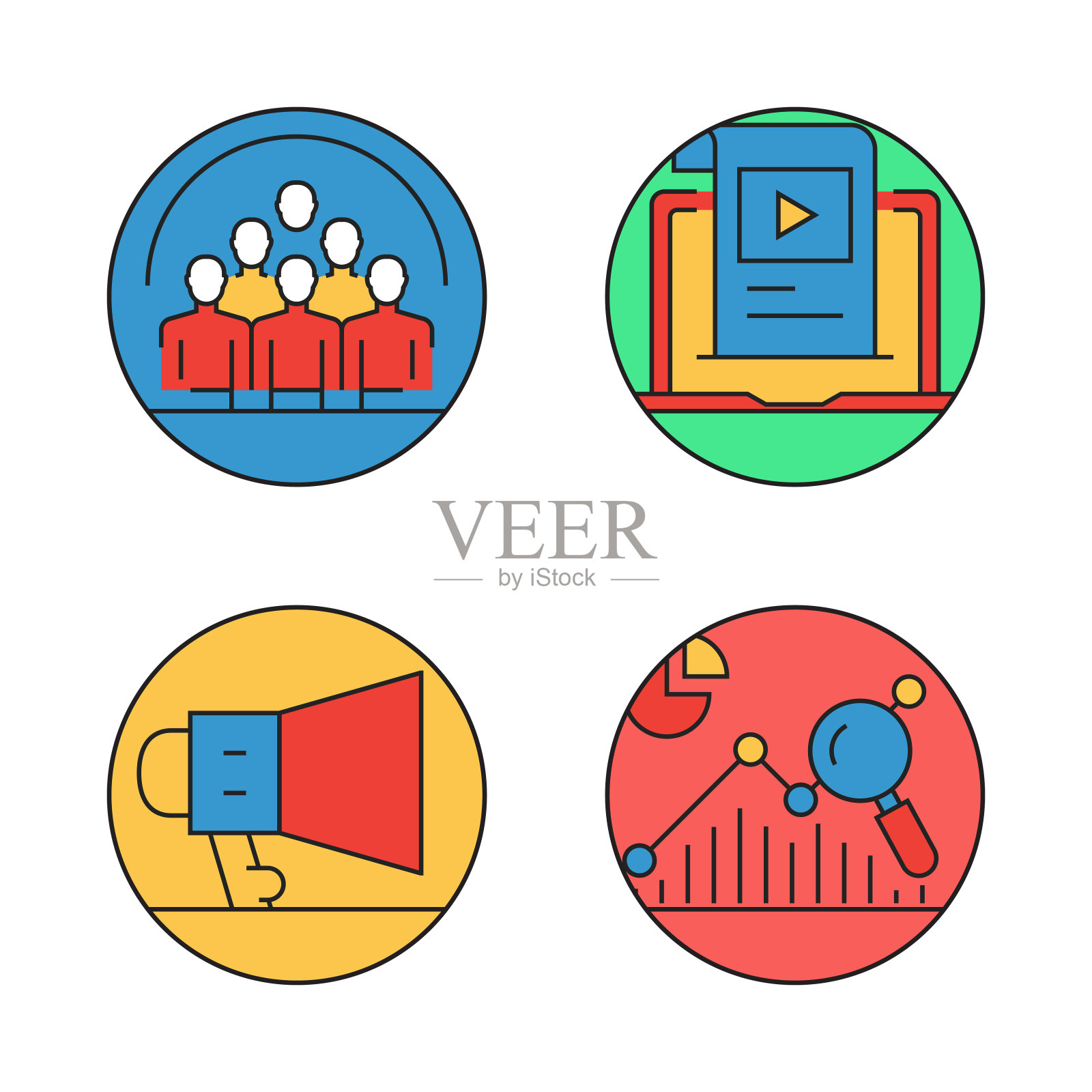 与入站营销相关的平线图标。向量符号说明。图标素材