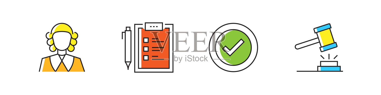 符合性相关的矢量线图标。大纲符号集合插画图片素材