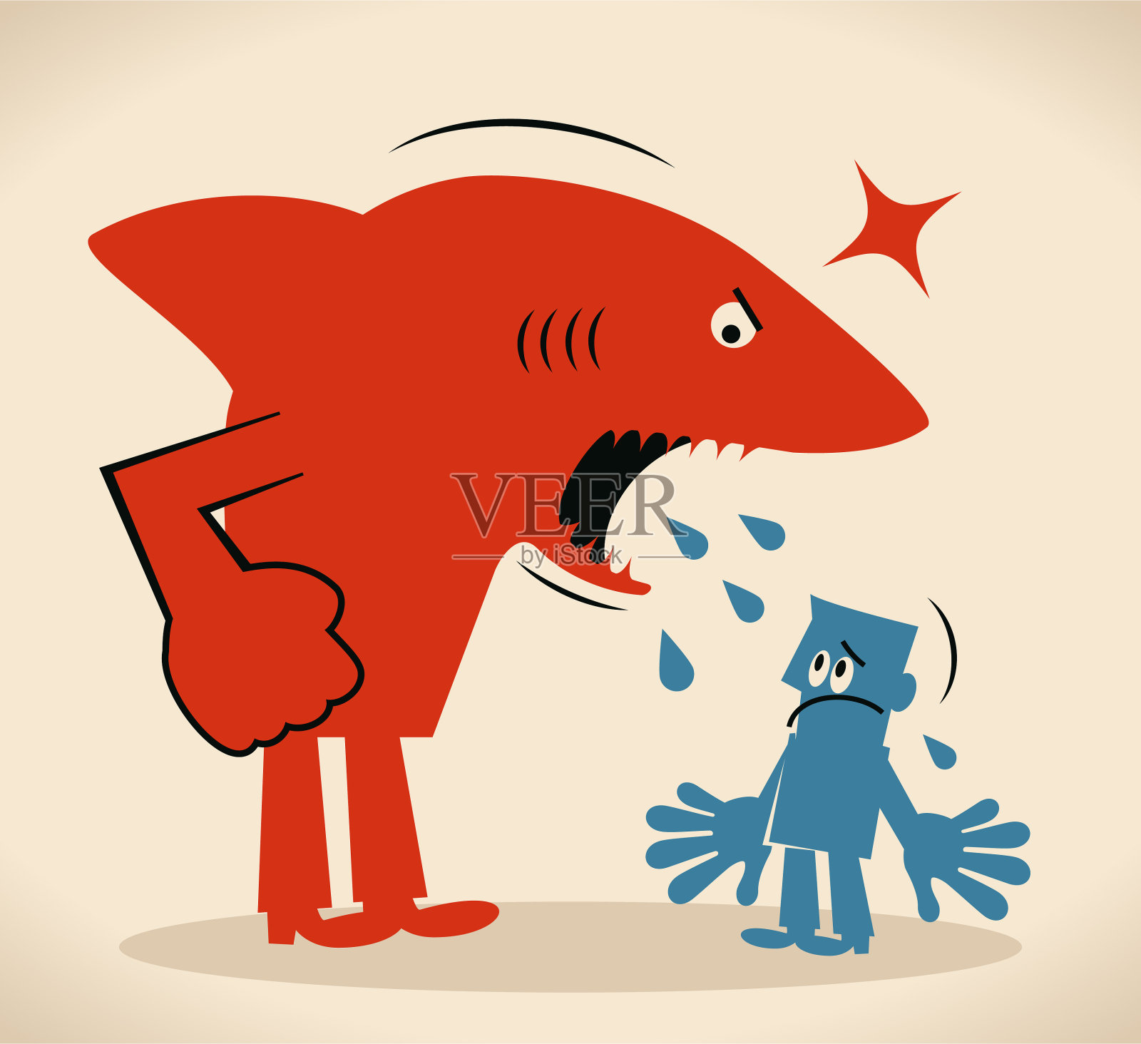 蓝色商人受到鲨鱼人的斥责，或威胁或欺凌插画图片素材