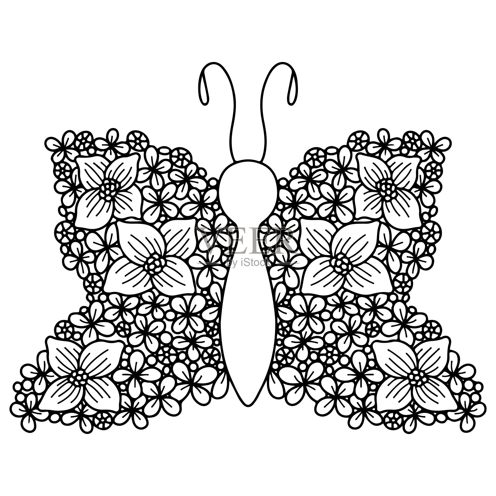 黑线蝴蝶贺卡，涂色书插画图片素材