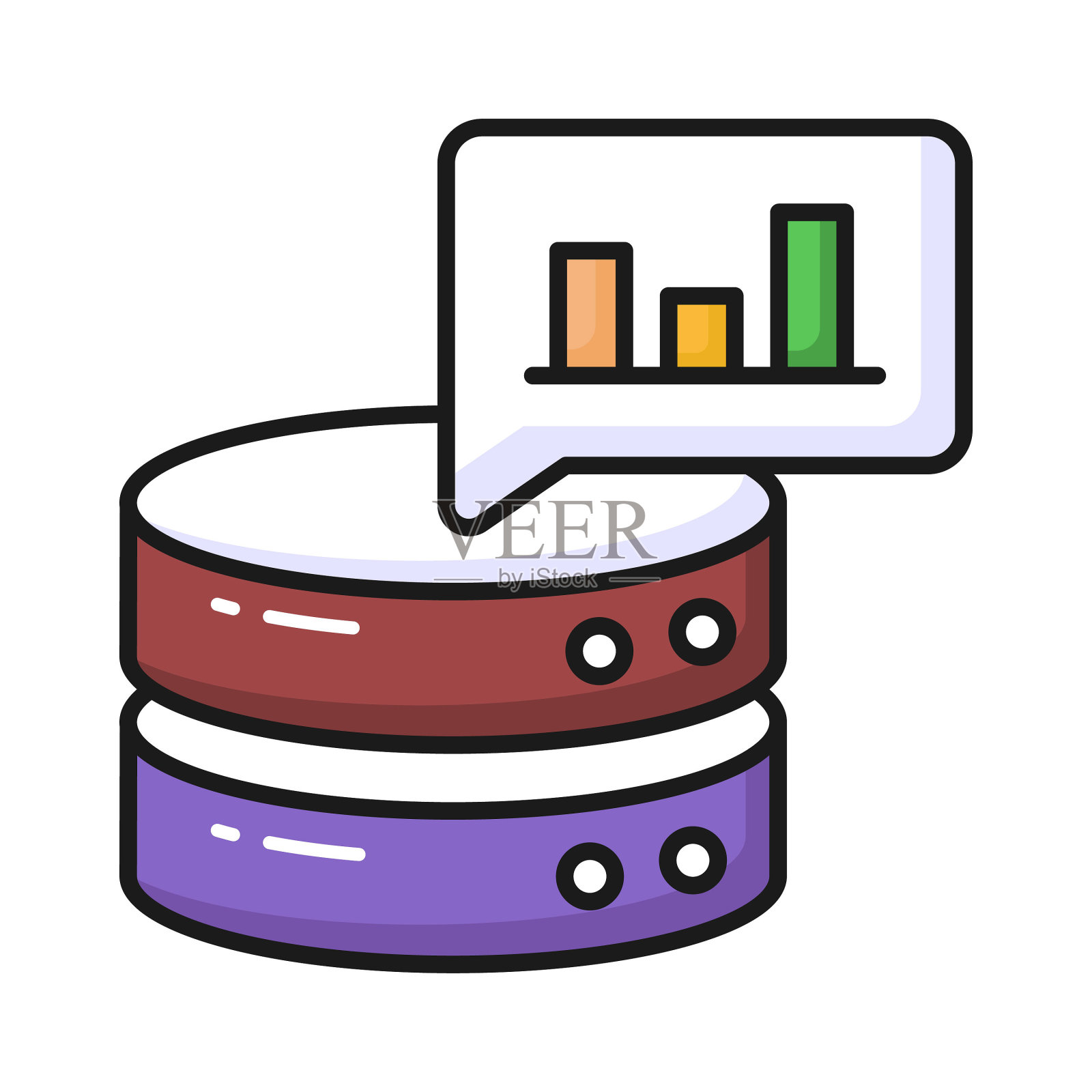 条形图与数据库显示概念向量的数据库分析，溢价图标插画图片素材