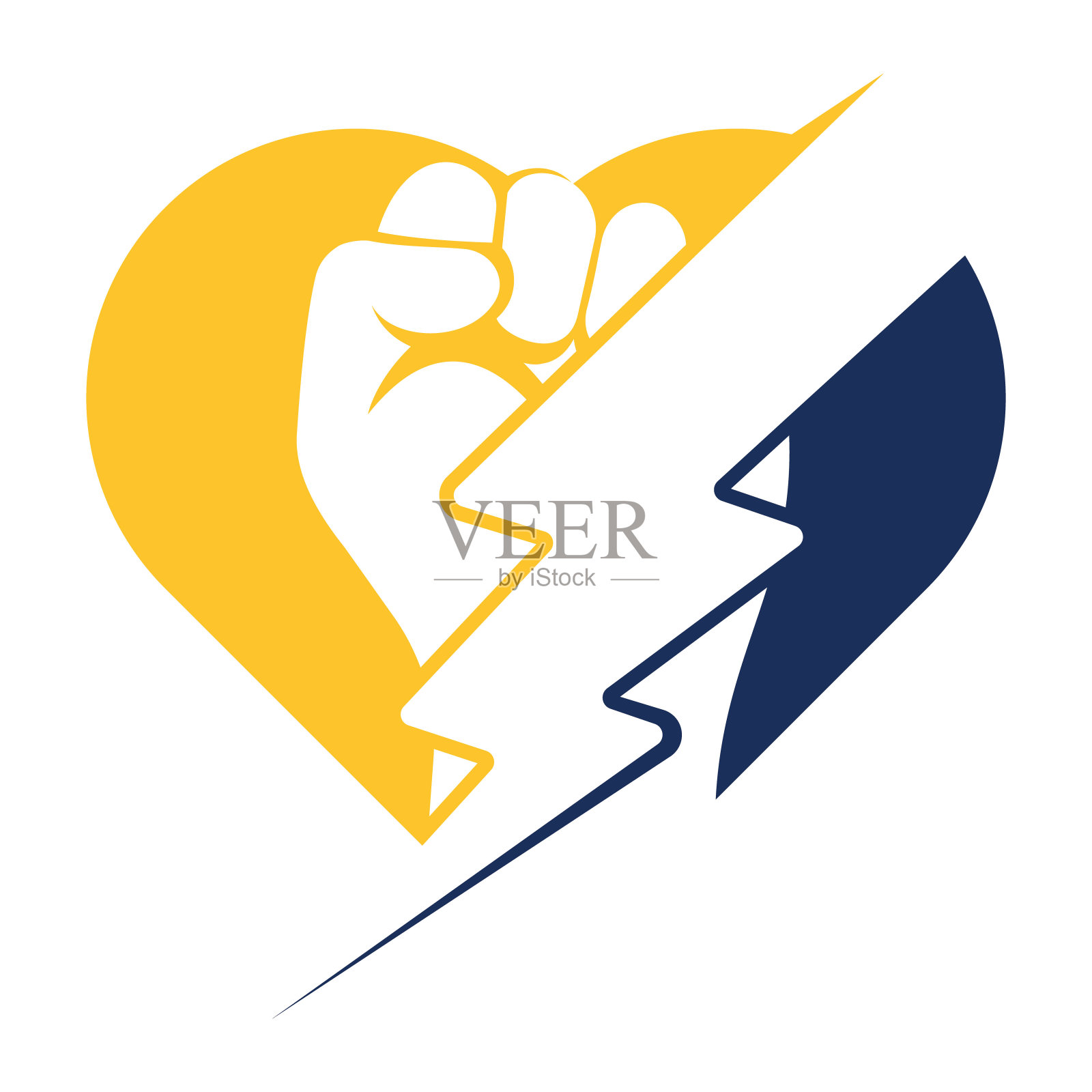 拳头雷力心形概念标志设计。插画图片素材