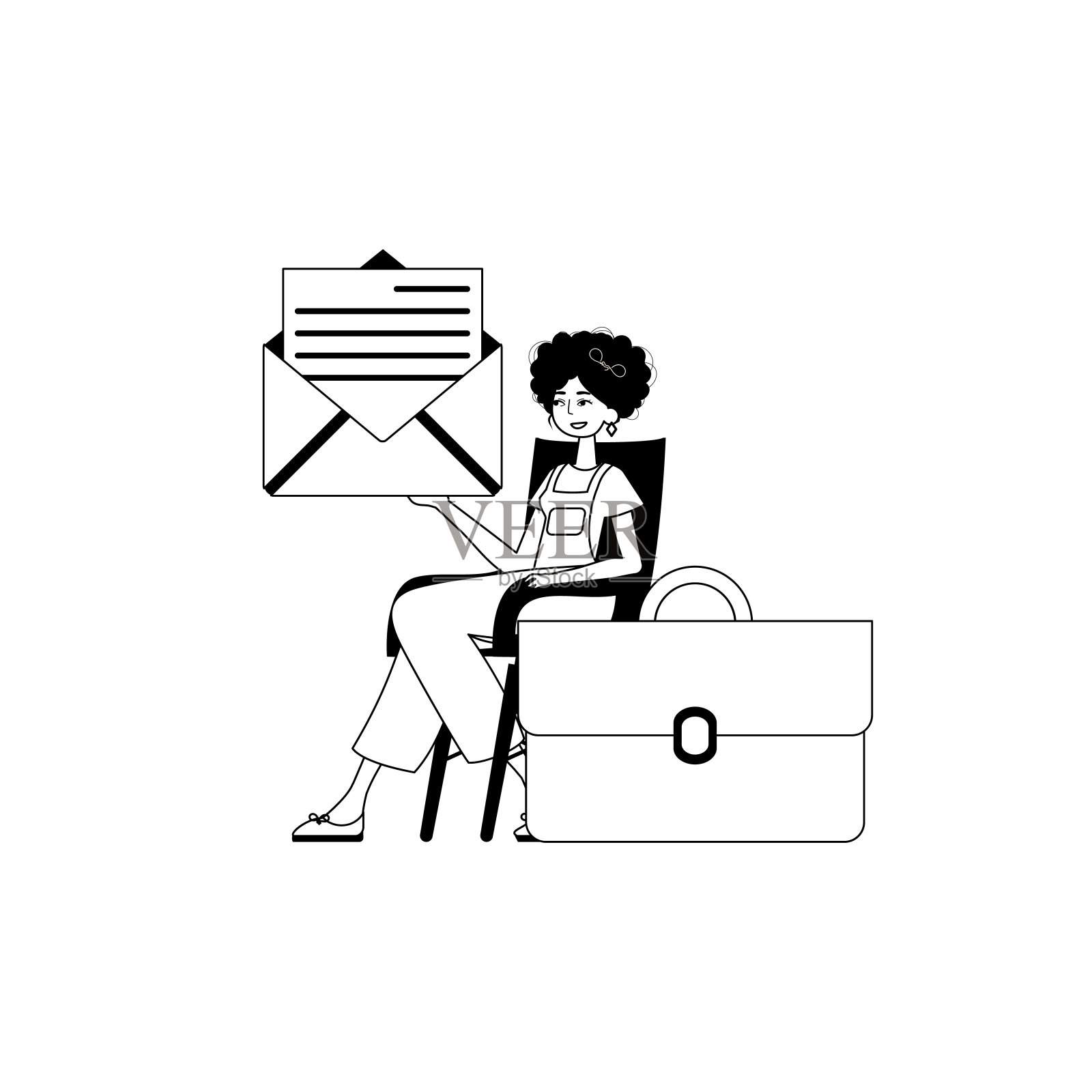 这个女孩手里拿着一封信。提交所有重要的信息。种马不公和法兰绒模拟触控笔。时尚的风格，矢量插图插画图片素材