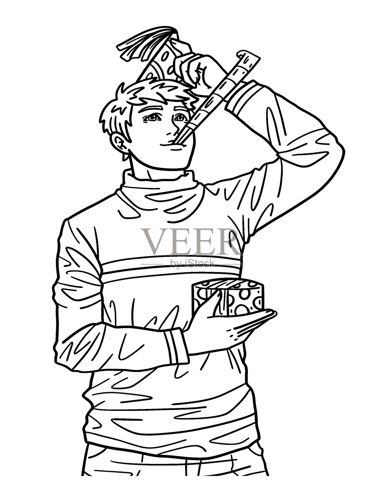 新年老人和派对号角孤立的成年人插画图片素材