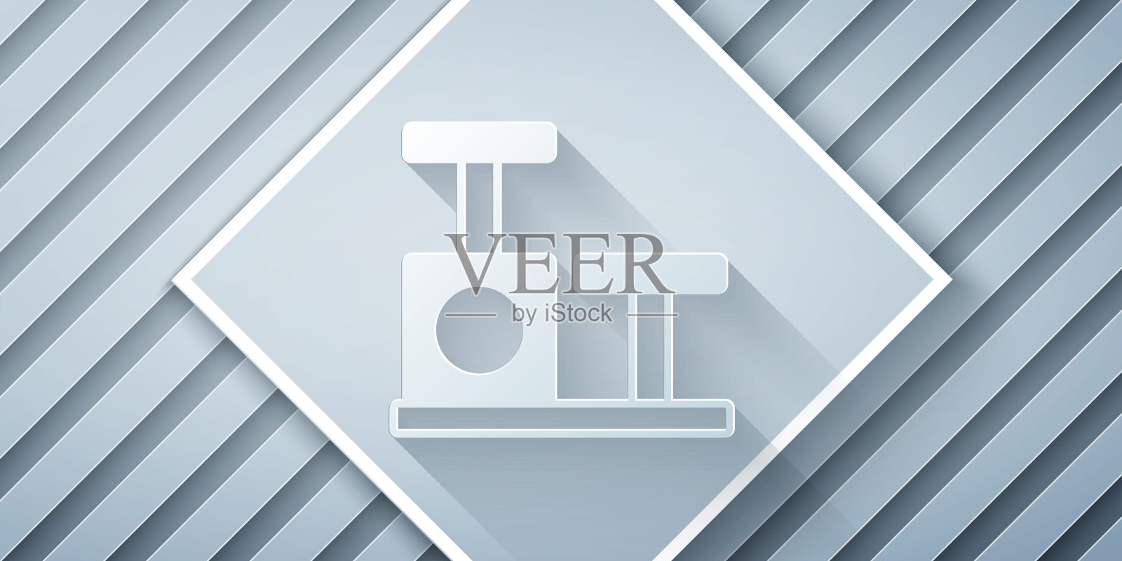 剪纸猫抓后与玩具图标孤立的灰色背景。纸艺风格。向量图标素材