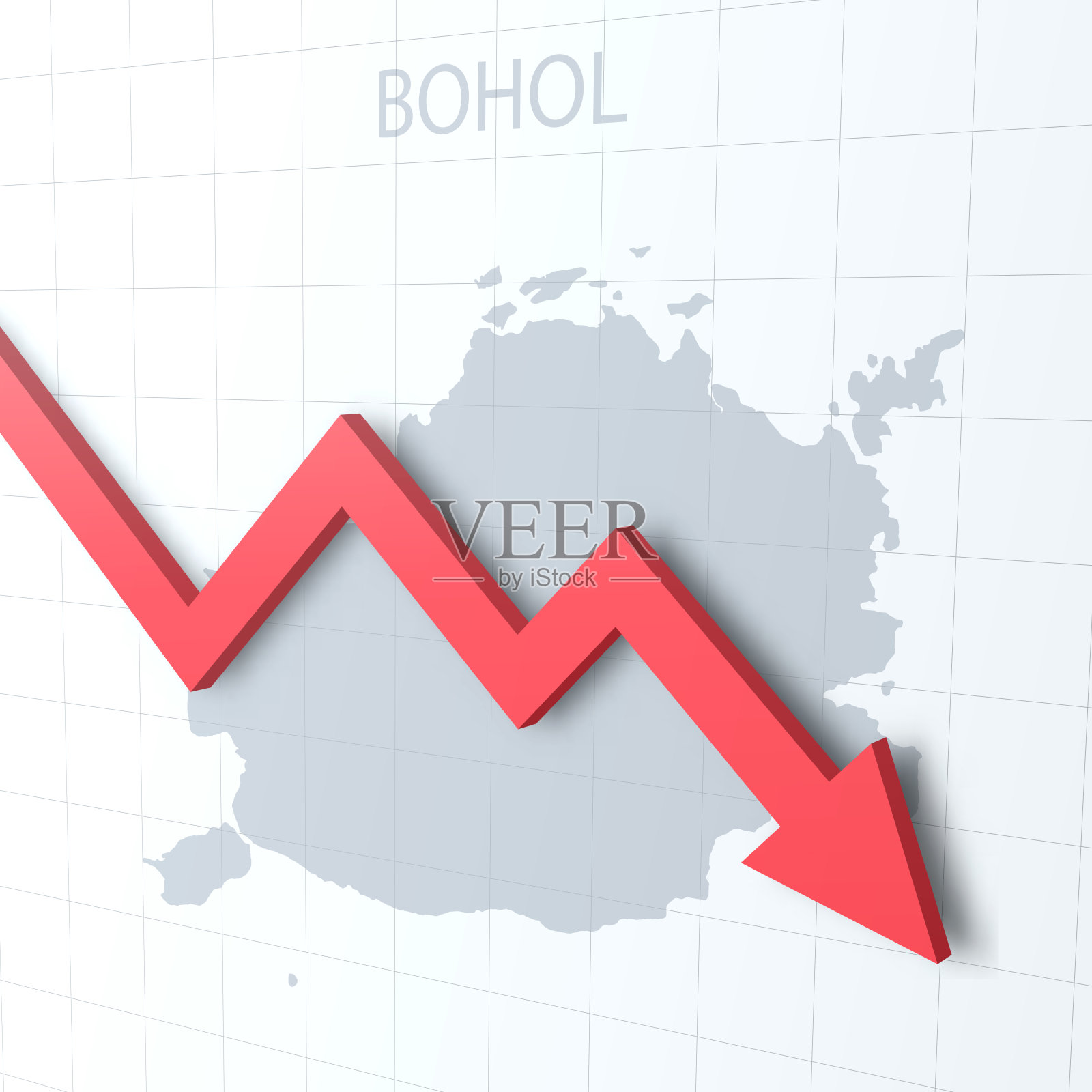 下落的红色箭头与薄荷地图的背景插画图片素材