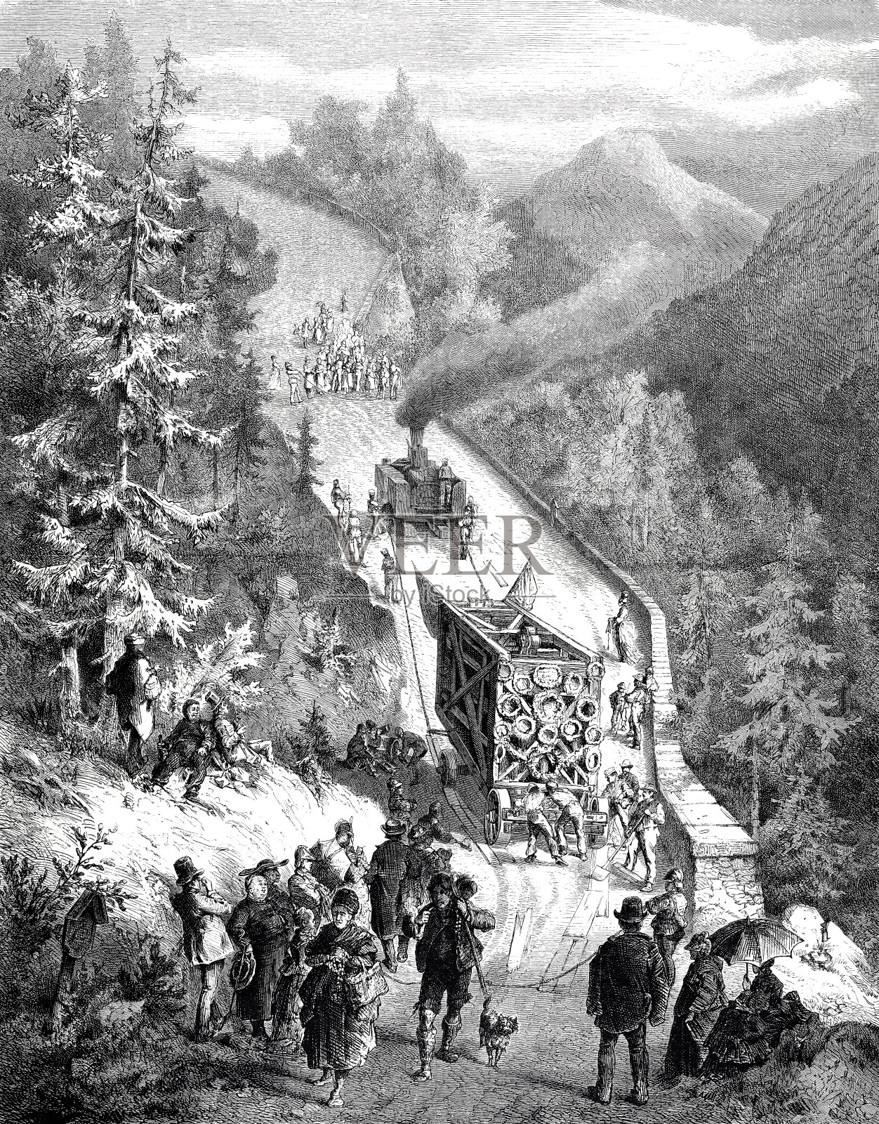 在巴伐利亚奥伯拉默高附近运送耶稣受难团插画图片素材