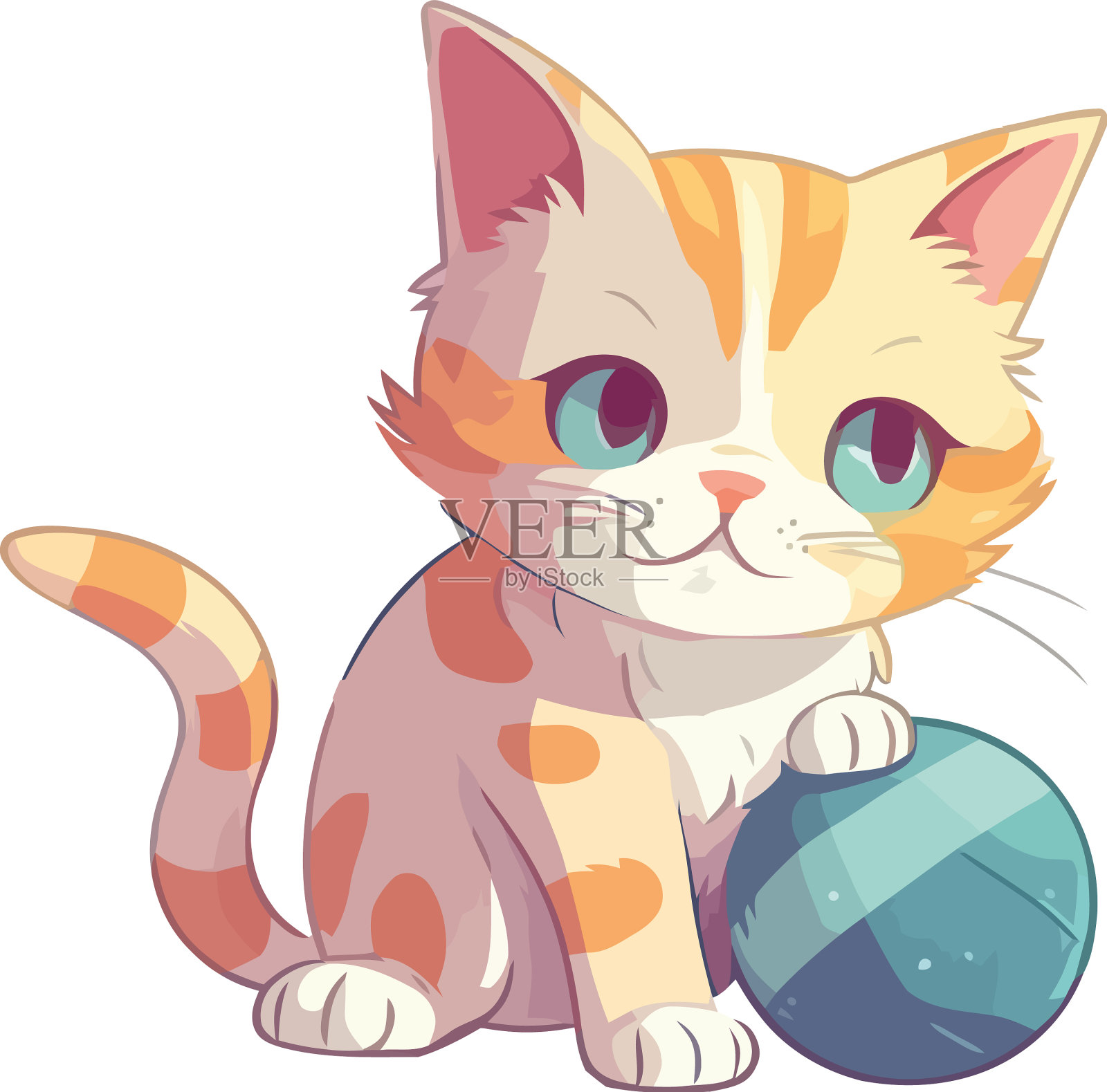 可爱的小猫在玩黄色的球玩具设计元素图片