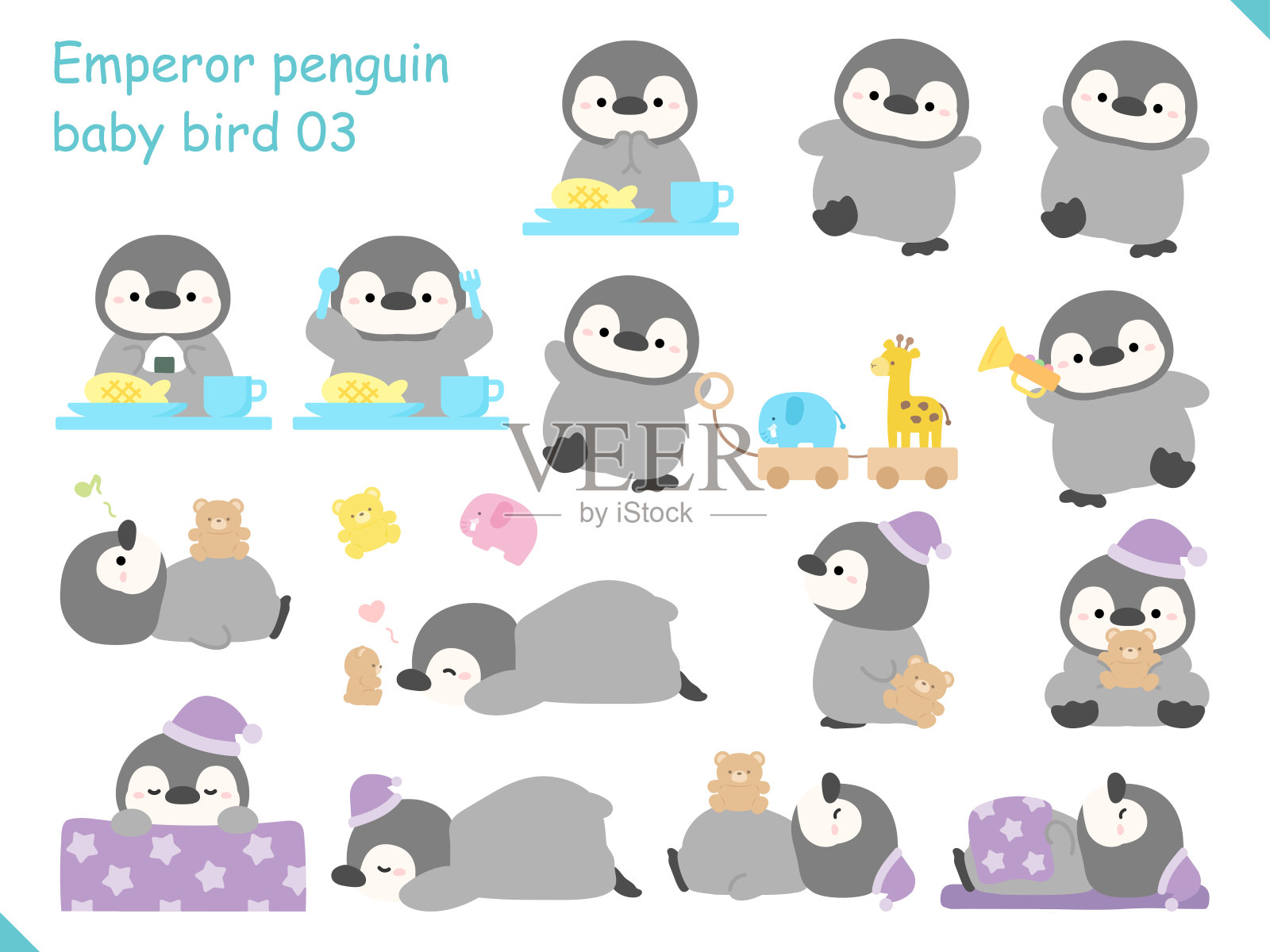 一套可爱的小企鹅与不同的活动。矢量插图。插画图片素材