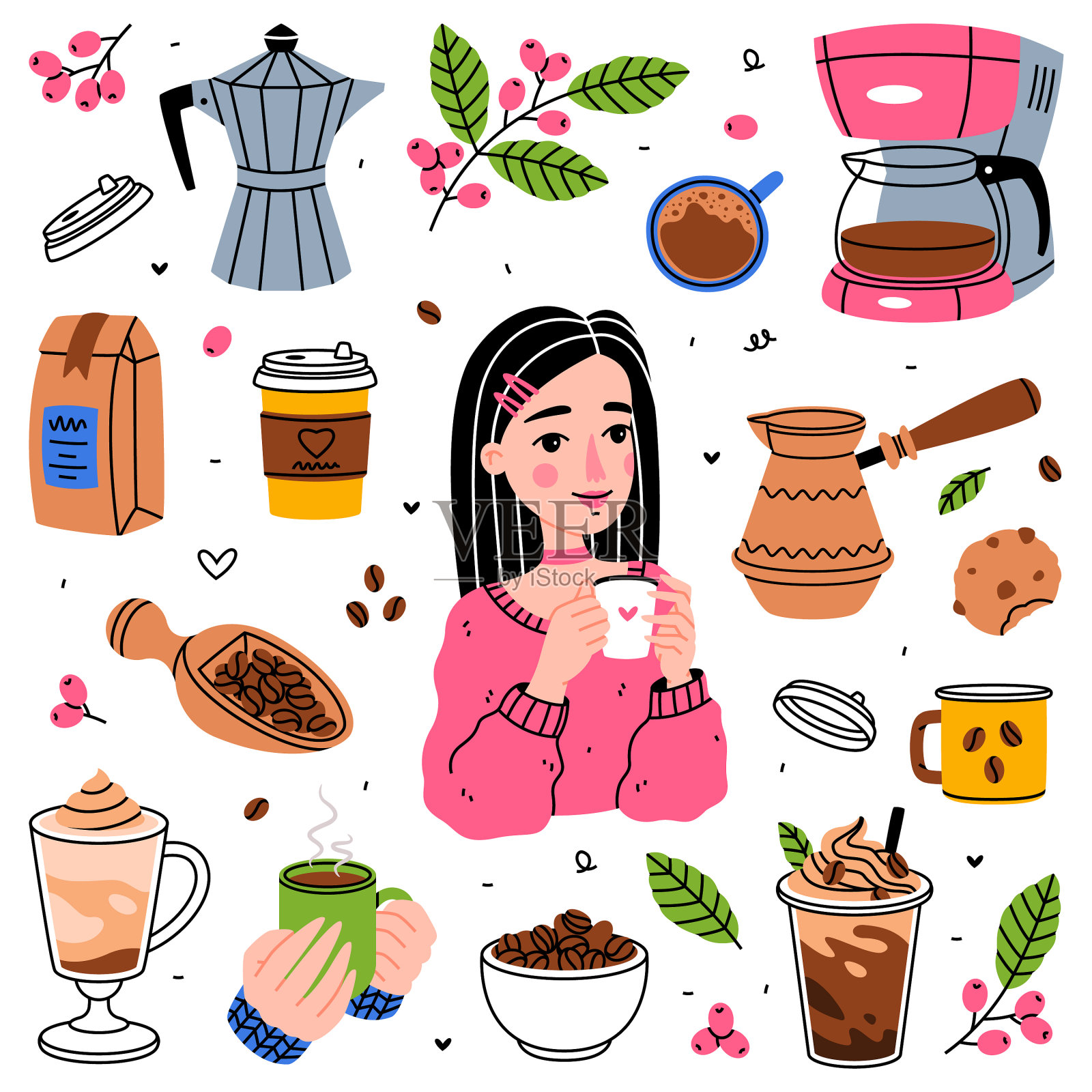 咖啡是女性喜欢的芳香饮品插画图片素材