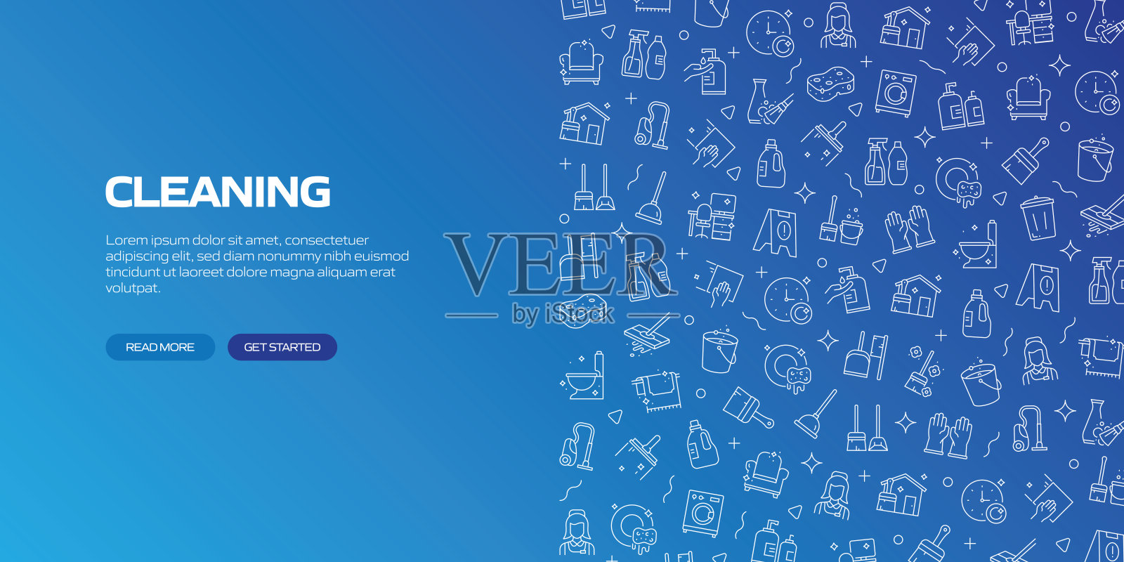 清洁网络横幅与线性图标，时髦的线性风格矢量插画图片素材