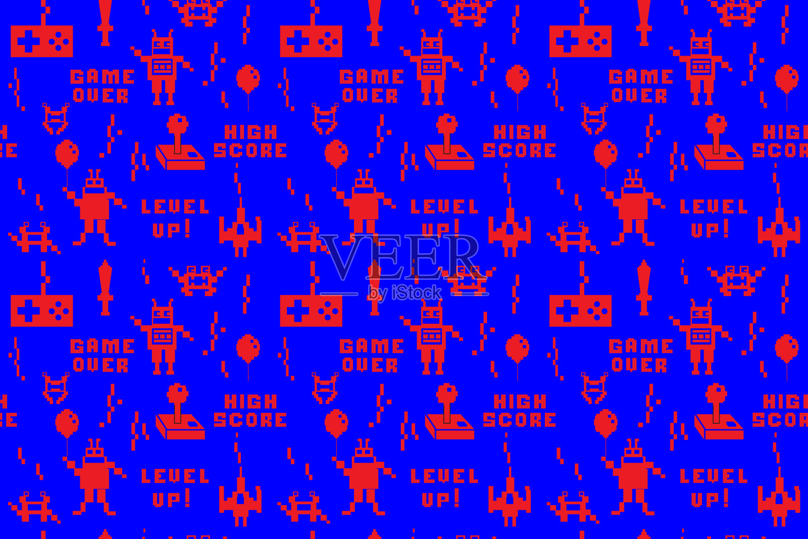 复古街机游戏重复无缝图案背景设计像素风格插画图片素材