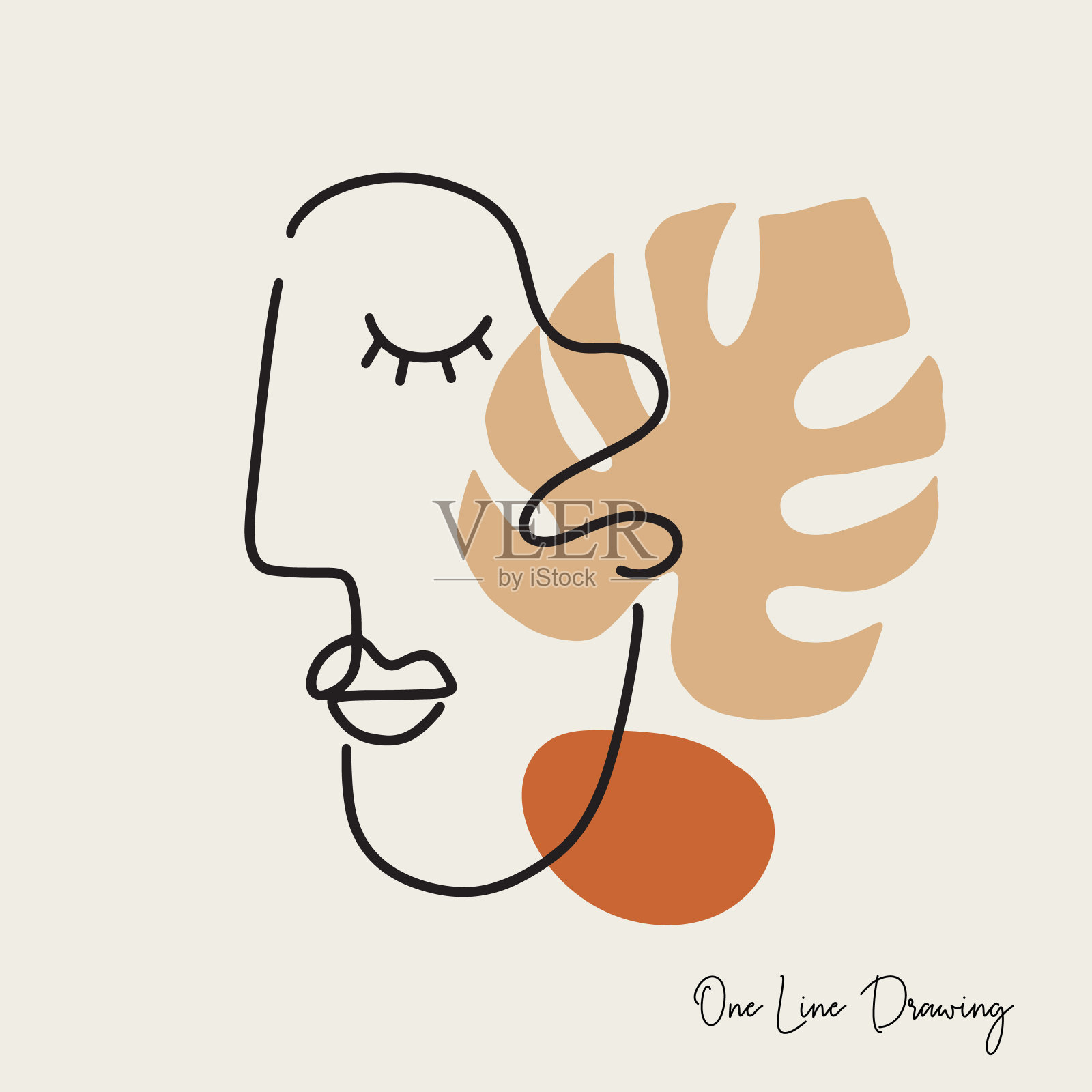 时尚立体主义一种用有机形状描绘人脸的线条插画图片素材