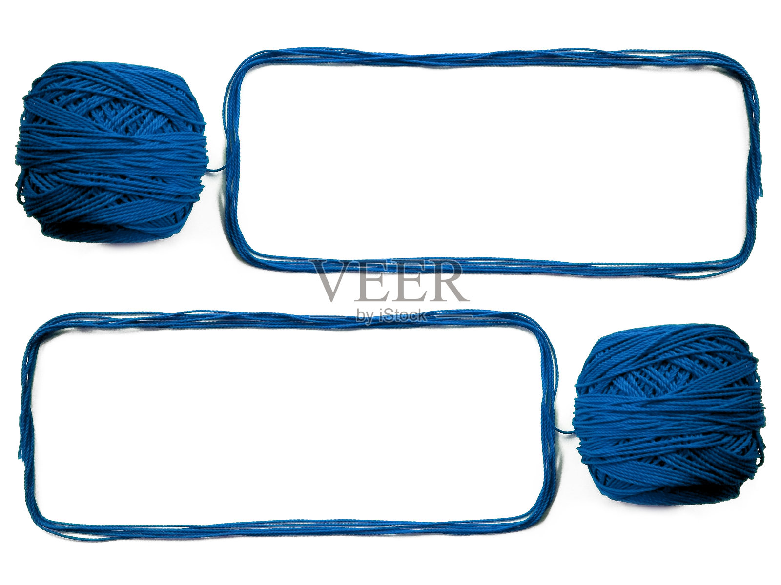 背景毛纱、针织纱，也可用作纱架。白底分离手工艺品用蓝色针织纱。照片摄影图片