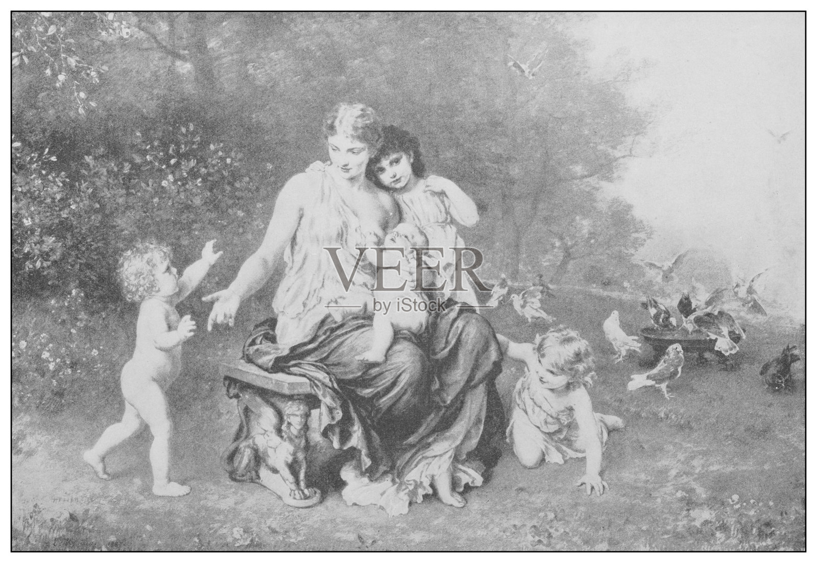 19世纪著名古董画作：路德维希·克瑙斯的慈善插画图片素材