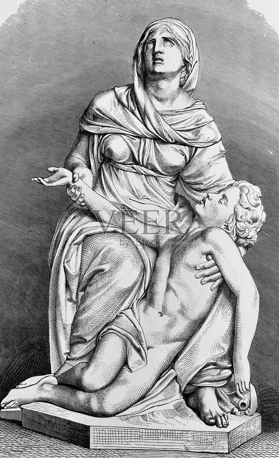 夏甲和伊斯梅尔的雕像插画图片素材