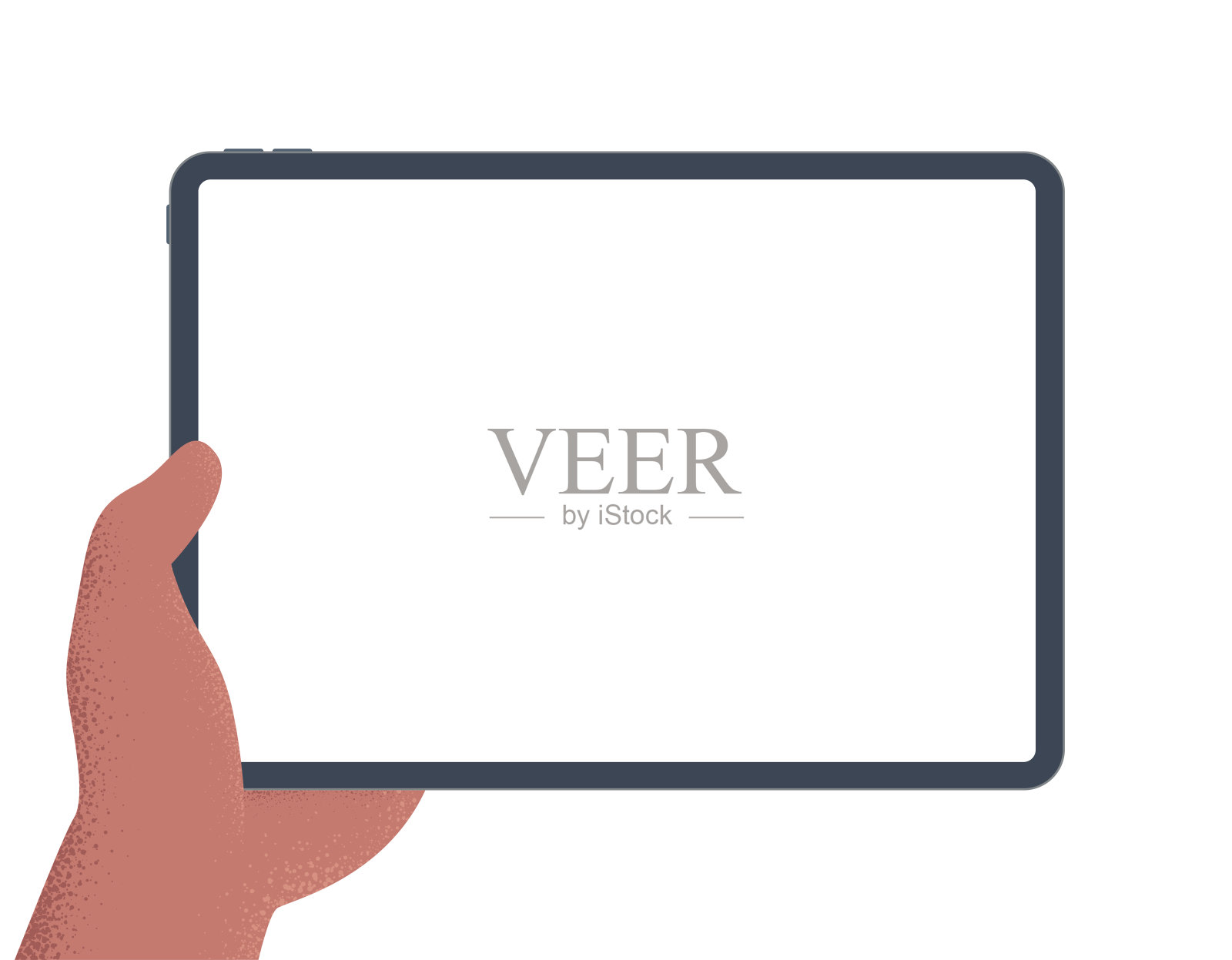 手拿着平板电脑。白空屏幕。矢量插图的制表板在手。孤立在白色背景。模板插画图片素材