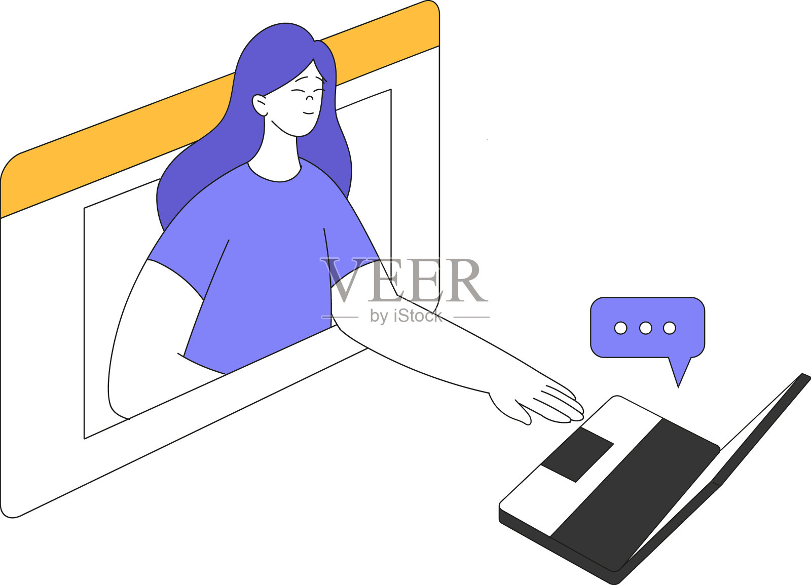 与女性角色进行远程沟通设计元素图片