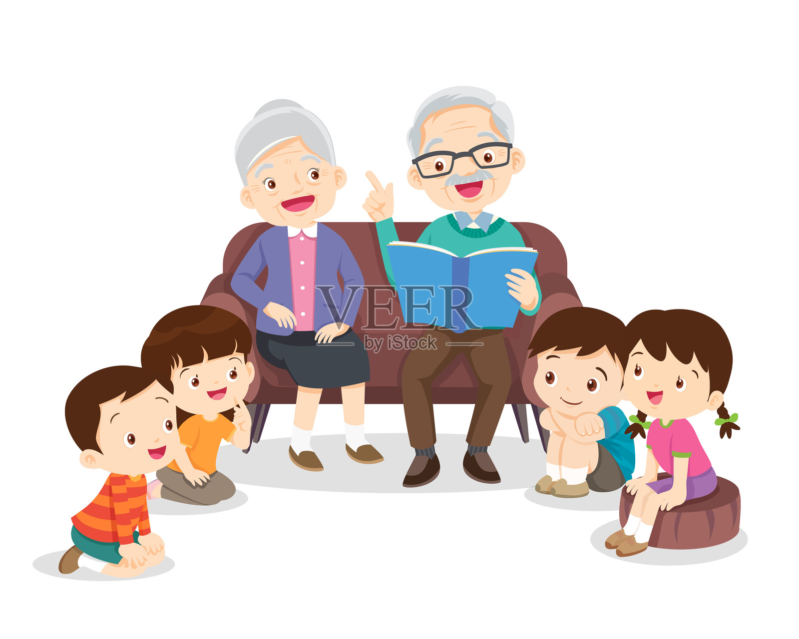 孩子们听爸爸妈妈爷爷奶奶读书设计元素图片