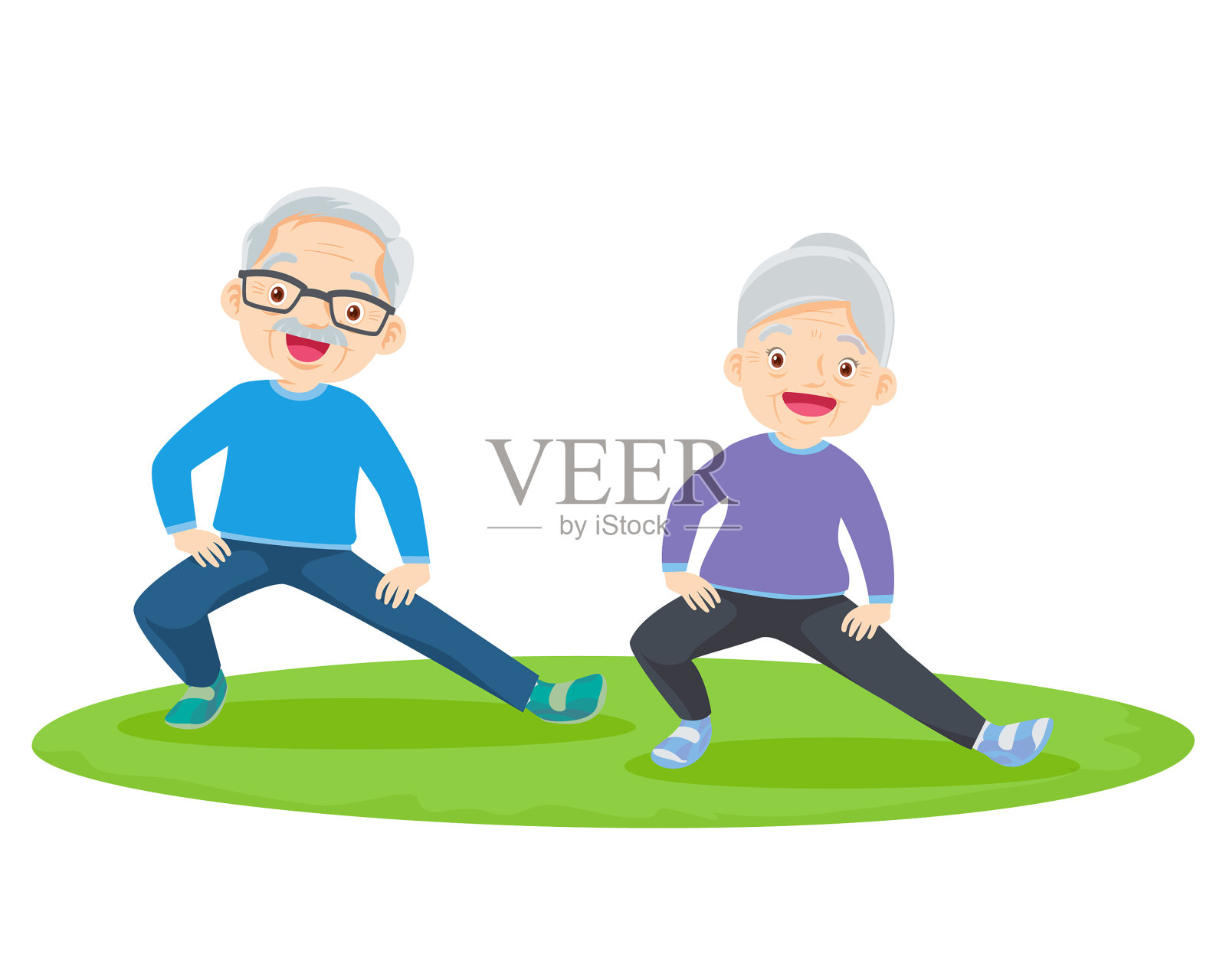 老夫妇积极练习瑜伽设计元素图片