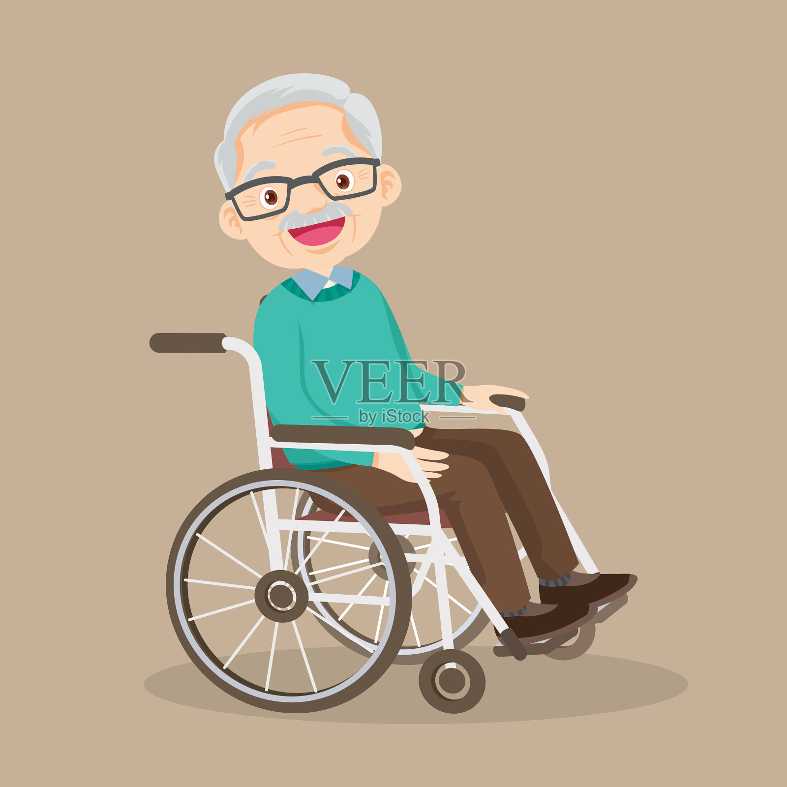 坐轮椅的老人插画图片素材