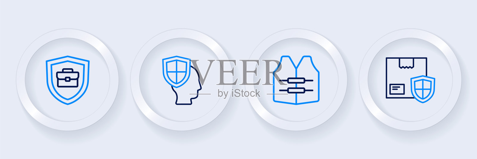 设置线路运输安全与盾牌，救生衣，保险和公文包图标。向量插画图片素材