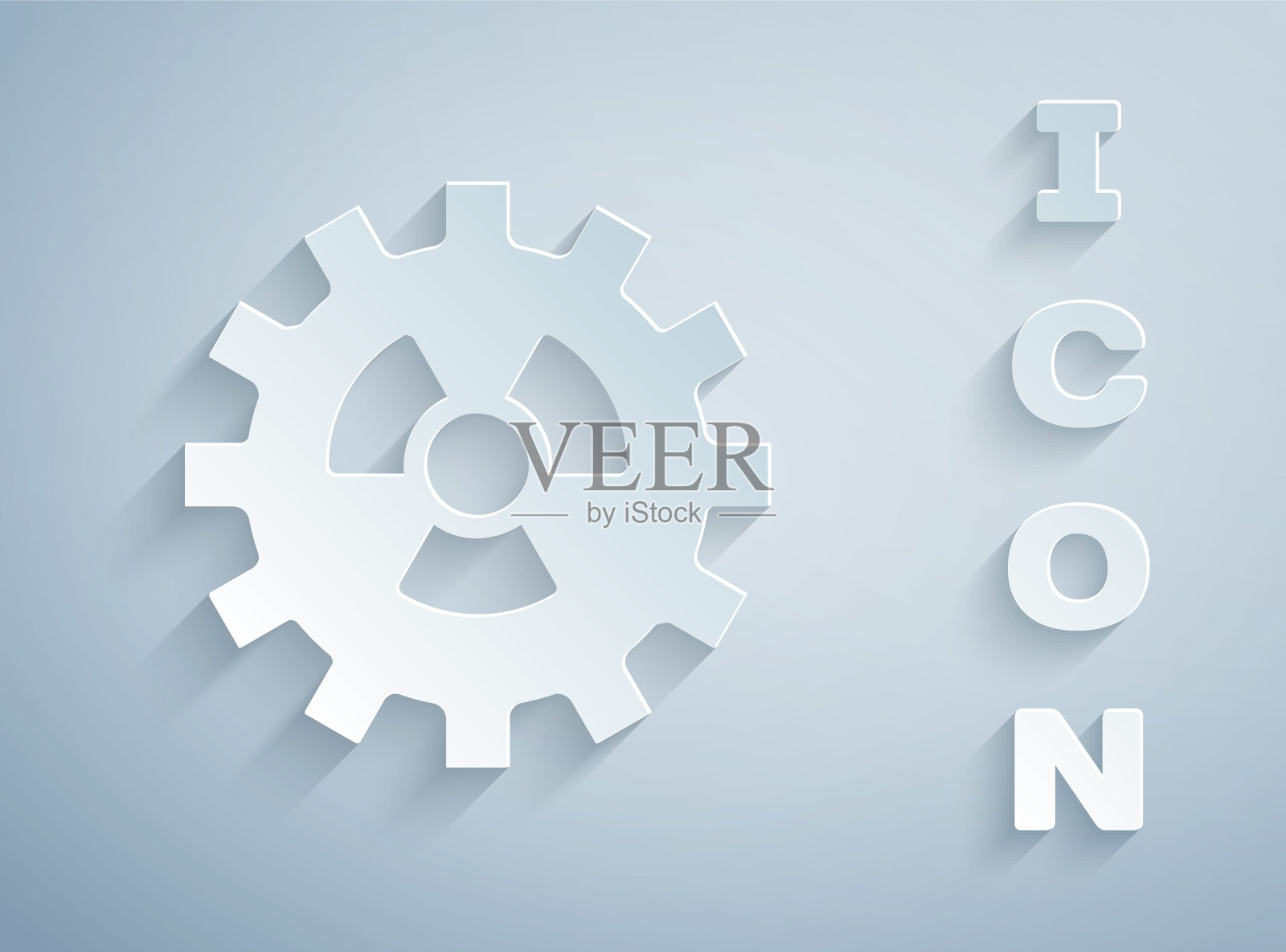 剪纸放射性图标隔离在灰色背景。放射性有毒符号。辐射危险标志。纸艺风格。向量插画图片素材