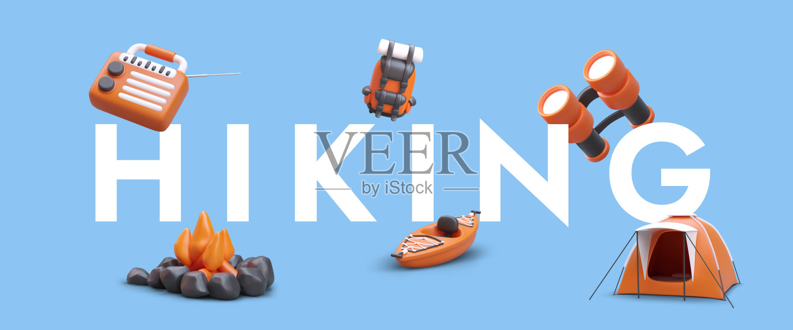 徒步旅游。广告矢量横幅上的蓝色背景插画图片素材