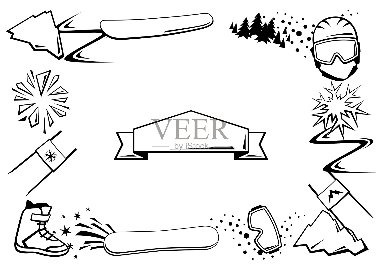 框架与滑雪板项目。冬季运动插图。插画图片素材