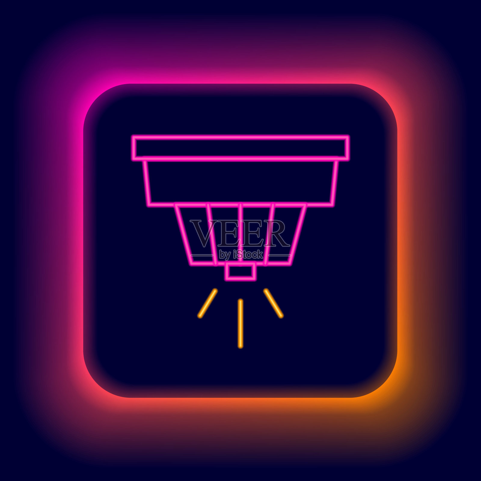 发光的霓虹灯线烟雾报警系统图标孤立的黑色背景。感烟探测器。色彩缤纷的轮廓概念。向量插画图片素材