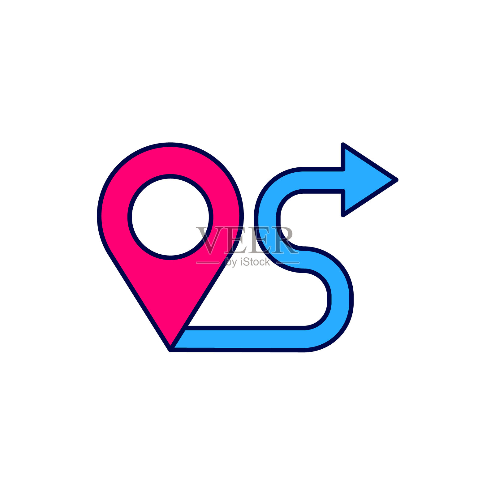 填充轮廓路线位置图标孤立的白色背景。映射指针标志。路径或道路的概念。GPS导航器。向量图标素材