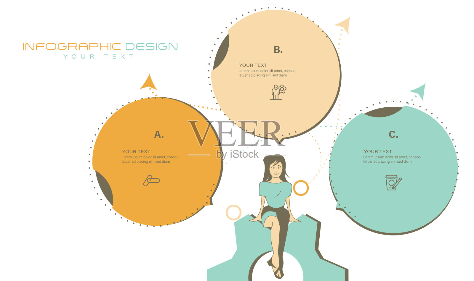 矢量信息图设计业务模板与图标和3个选项或步骤。可用于流程图，演示文稿，工作流程布局，横幅，流程图，信息图表库存。插画图片素材