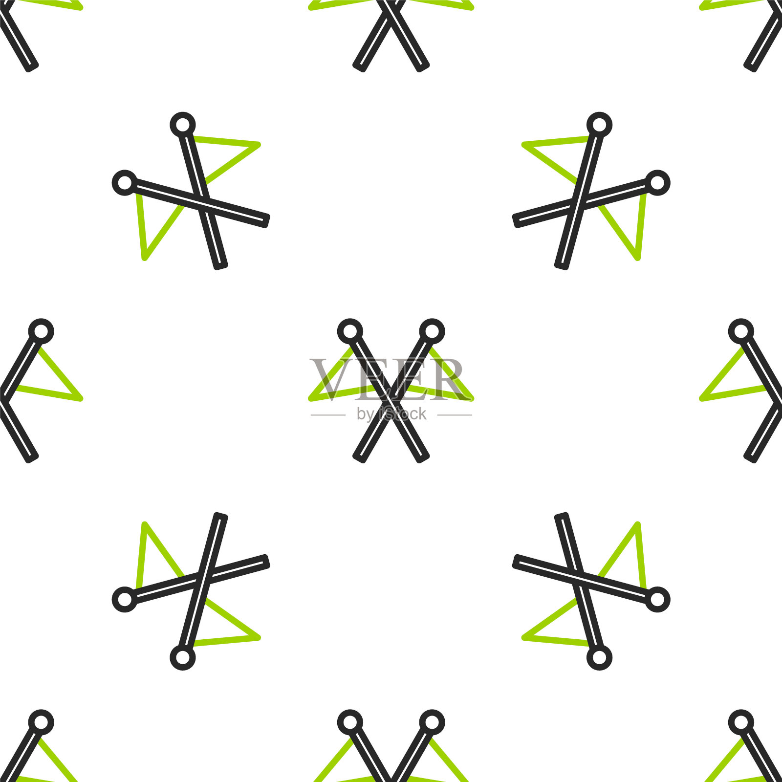 线高尔夫旗帜图标隔离无缝图案白色背景。高尔夫球装备或配件向量插画图片素材