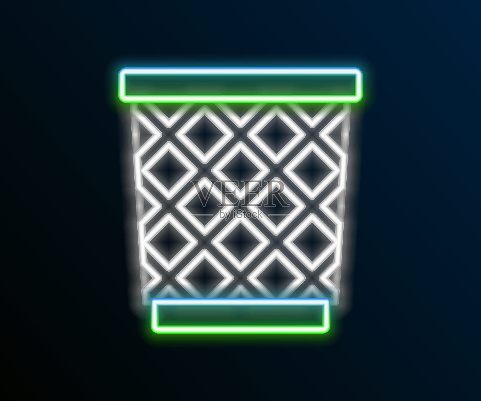 发光的霓虹灯线垃圾桶图标孤立的黑色背景。垃圾桶标志。回收篮图标。办公室垃圾图标。色彩缤纷的轮廓概念。向量插画图片素材