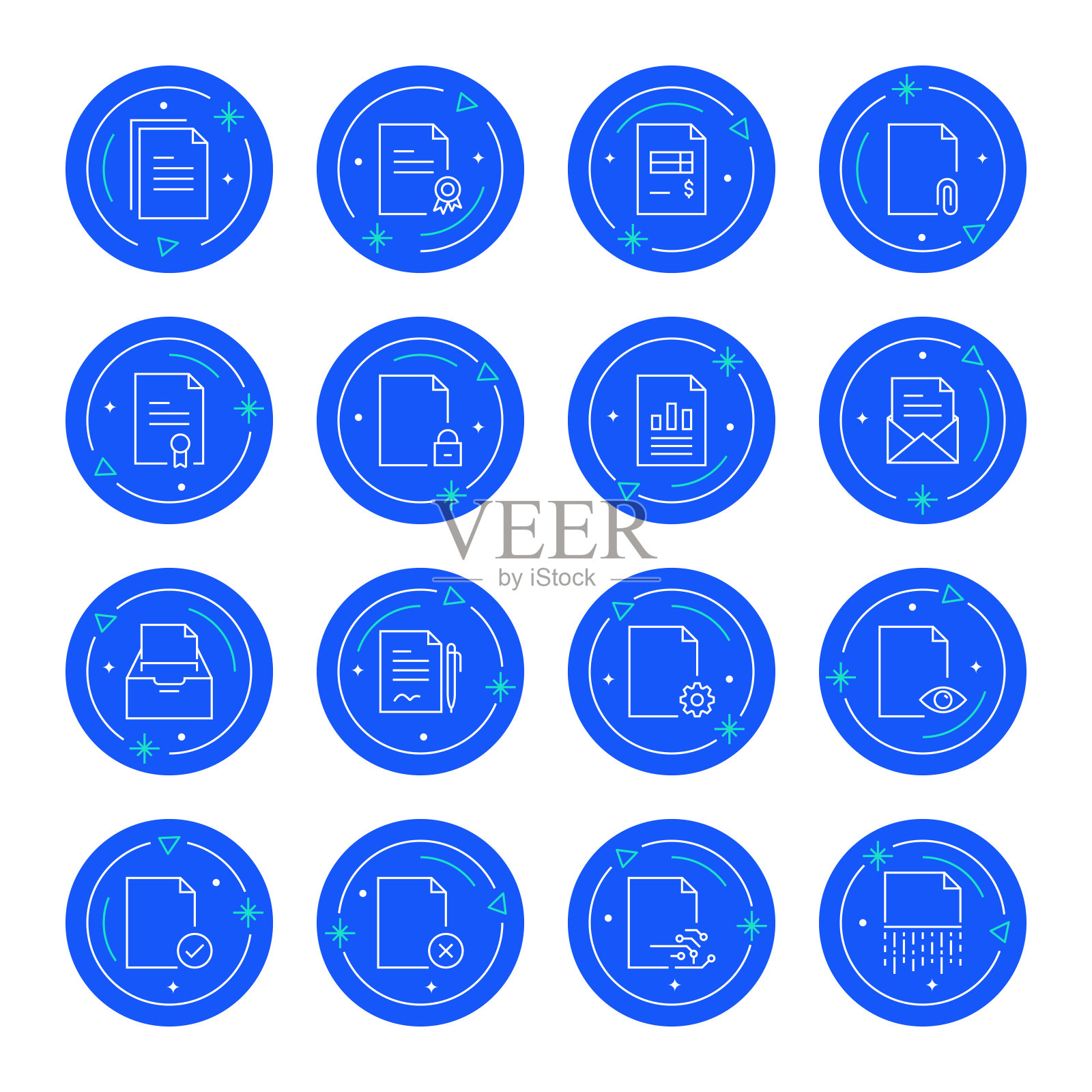 文档相关的线条图标集。可编辑的中风。简单的轮廓图标。插画图片素材