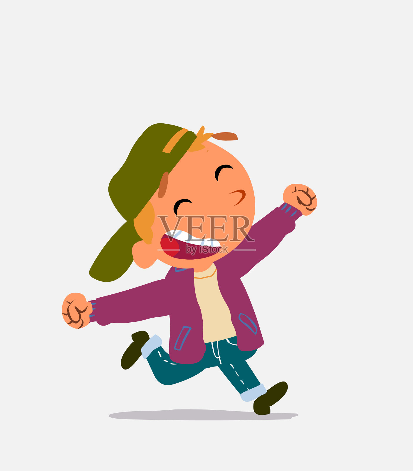 卡通人物小男孩在牛仔裤上跑步设计元素图片