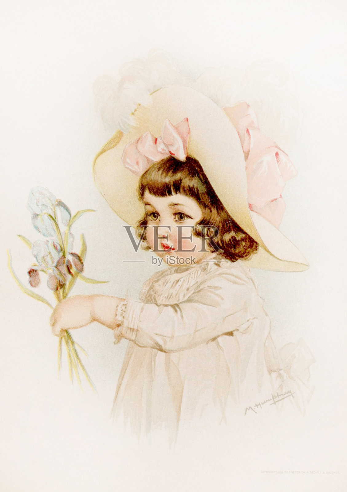 维多利亚时代的女孩插图。大约在1889年插画图片素材