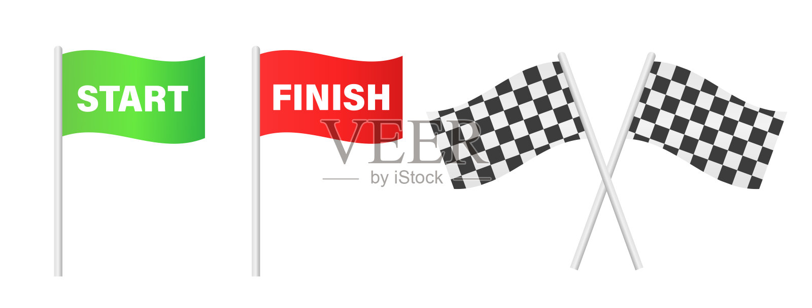开始象棋模式。比赛结束的旗帜。开始和结束在平面风格的飘带。3种不同颜色的终点线和起跑线。体育的竞争。矢量图插画图片素材