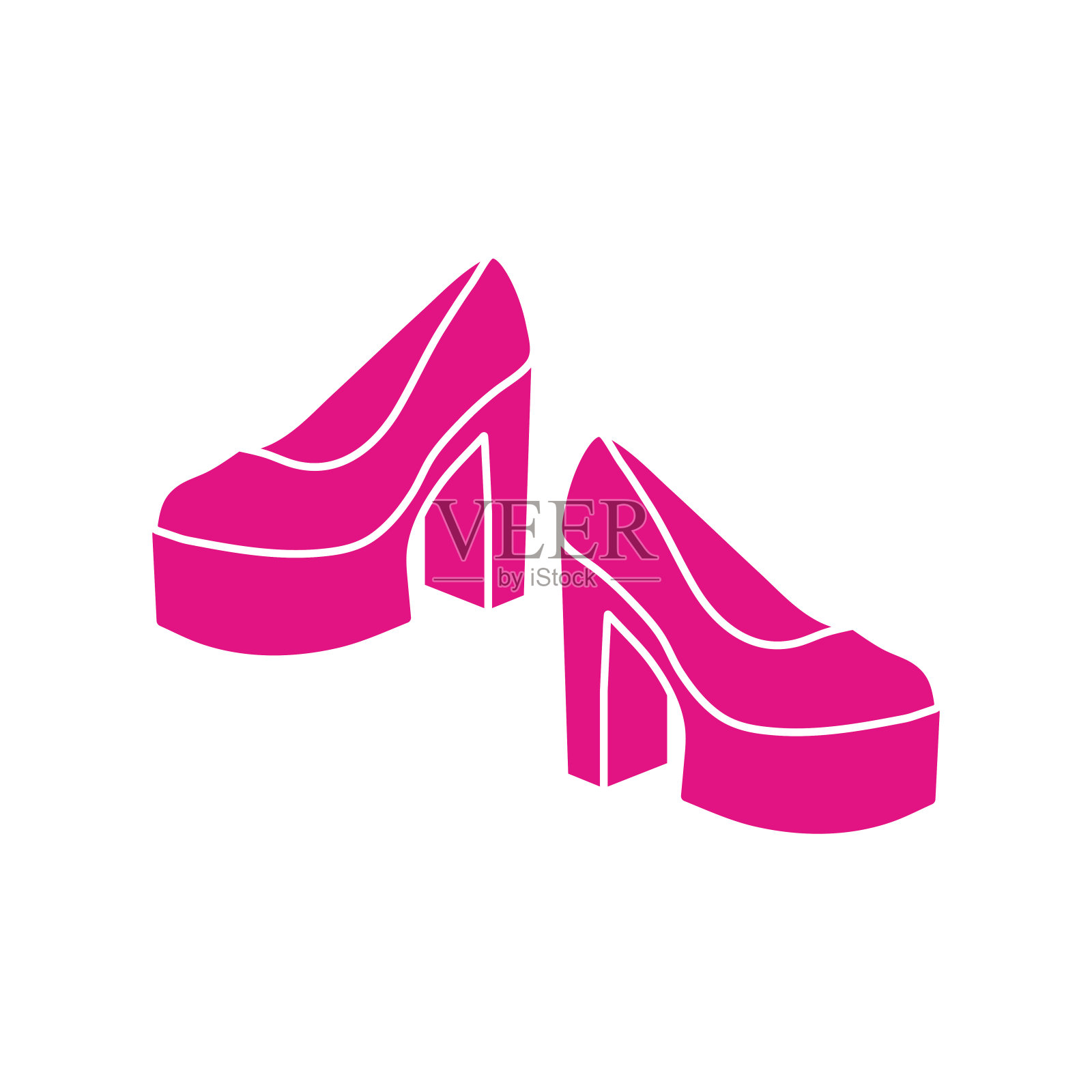 芭比娃娃风格的贴纸鞋。粉红色的颜色。在白色背景上孤立的平面插图。插画图片素材