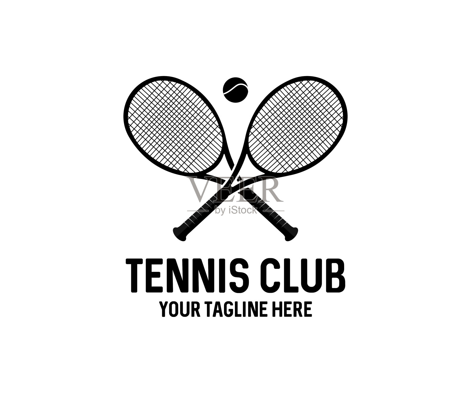 网球俱乐部平面设计。网球俱乐部，锦标赛，网球标志设计，网球拍和球矢量设计和插图。插画图片素材
