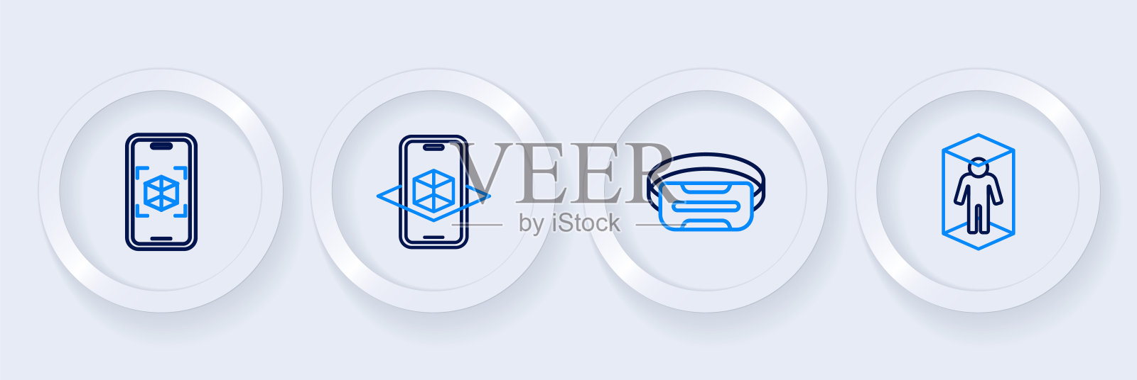 设置线3d建模，虚拟现实眼镜，和图标。向量插画图片素材