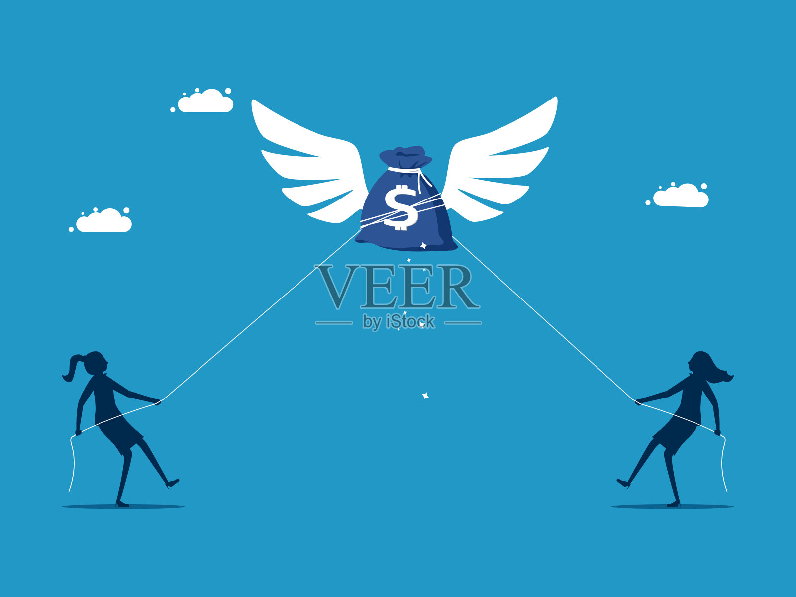 金融与投资。女商人齐心协力赚大钱插画图片素材