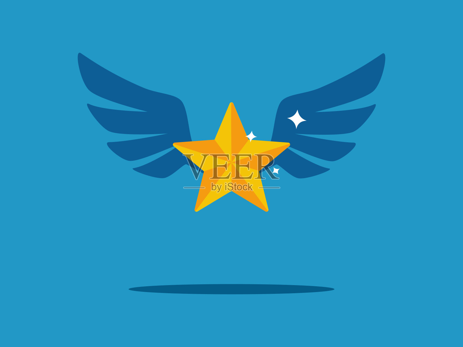 有翅膀的星星会飞。成功的概念。向量插画图片素材