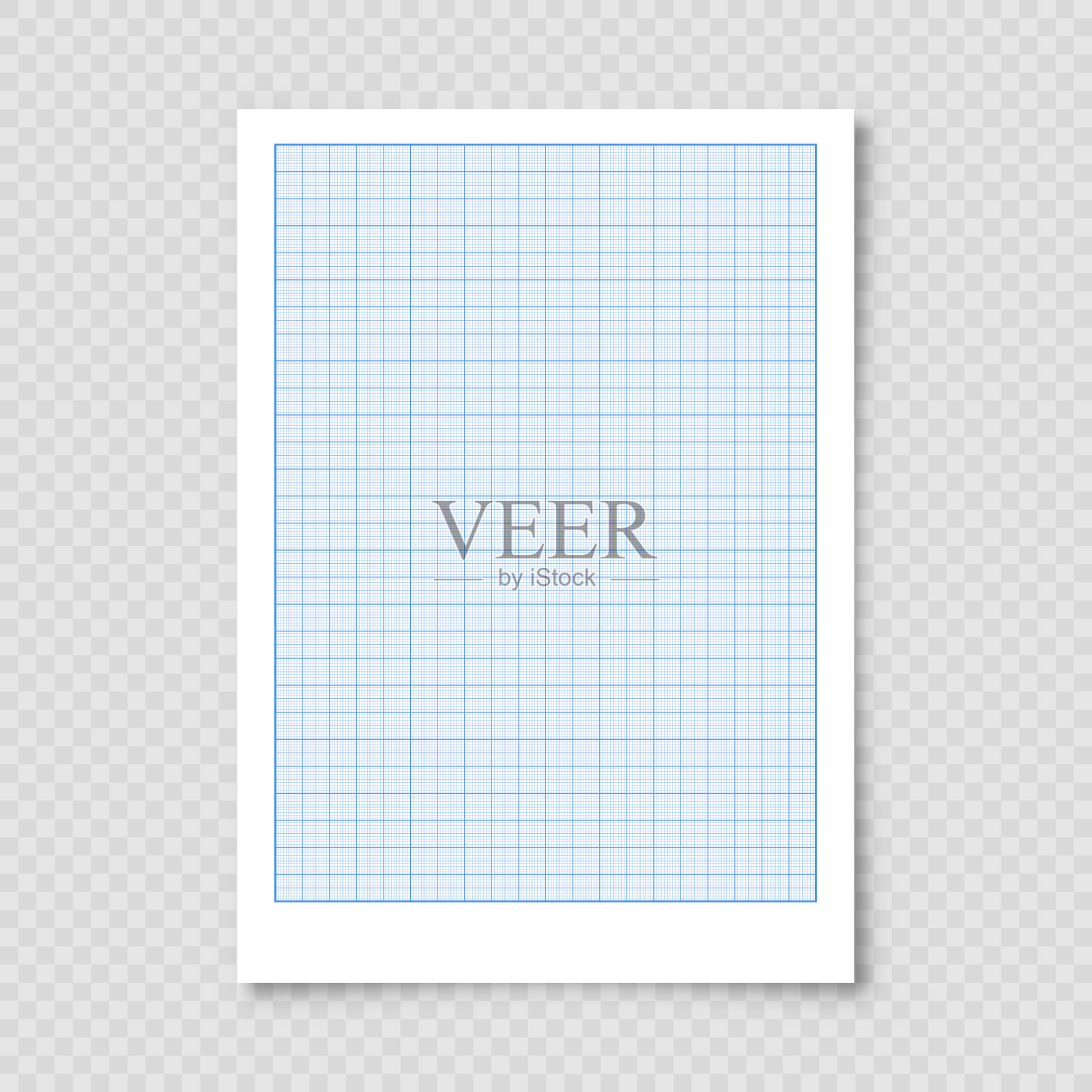 有格子的方格纸。毫米纸质地，几何图案。用于制图、研究、技术工程或比例尺测量的蓝色衬边空白。矢量图插画图片素材