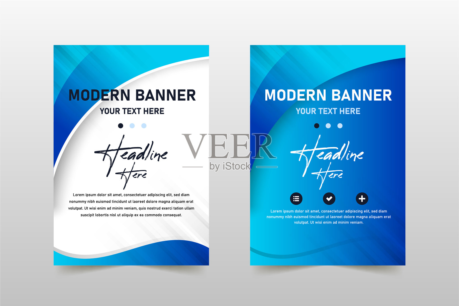 抽象的现代梯度蓝色横幅模板与弯曲的形状插画图片素材