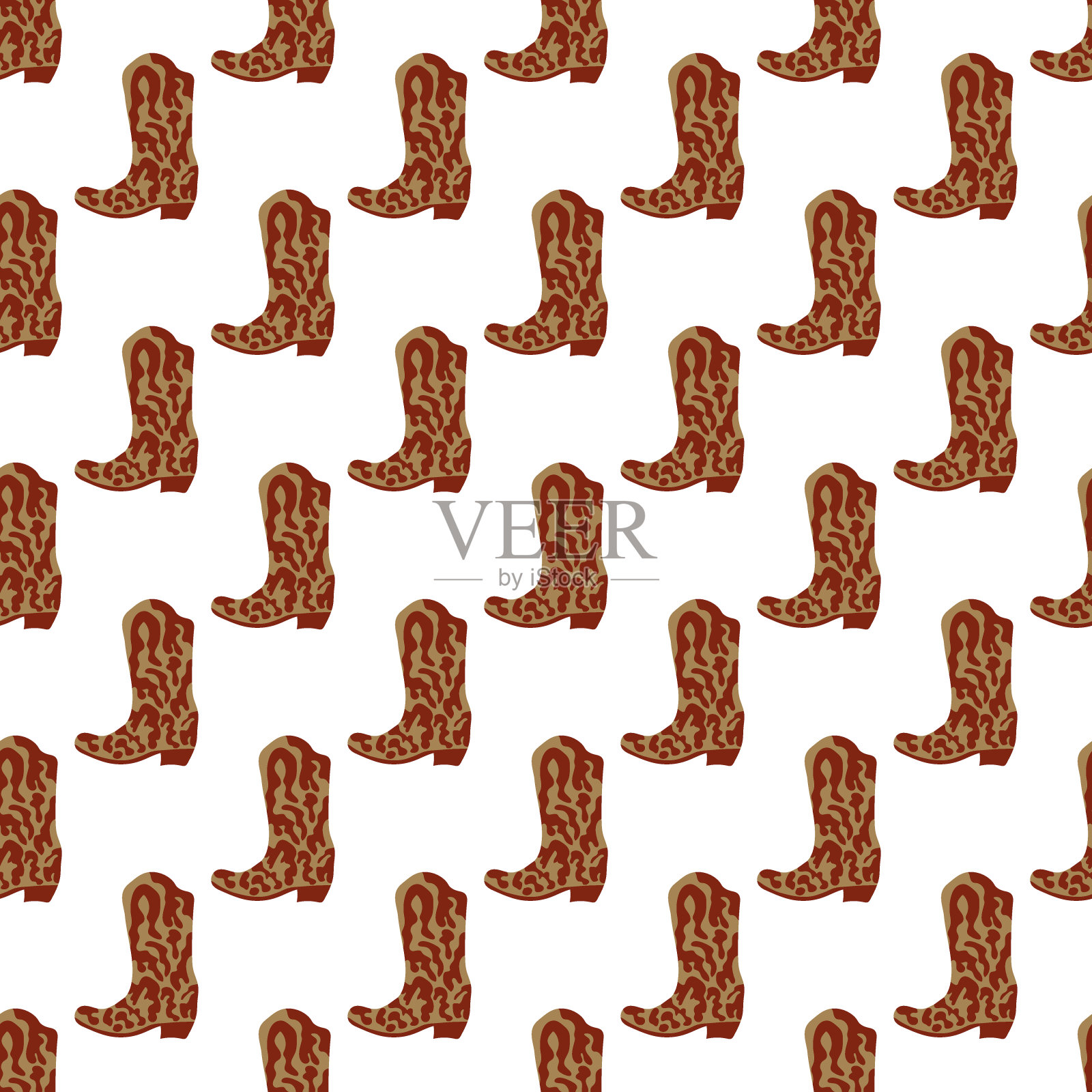 饰有无缝花纹的牛仔靴。狂野西部主题。手绘彩色潮流矢量插图在白色的背景插画图片素材